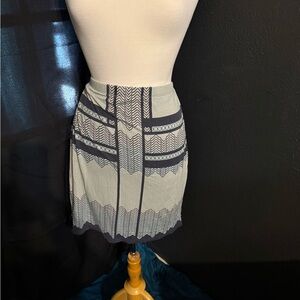 Max Studio Navy and Cream Mini Skirt with Geometric Trim